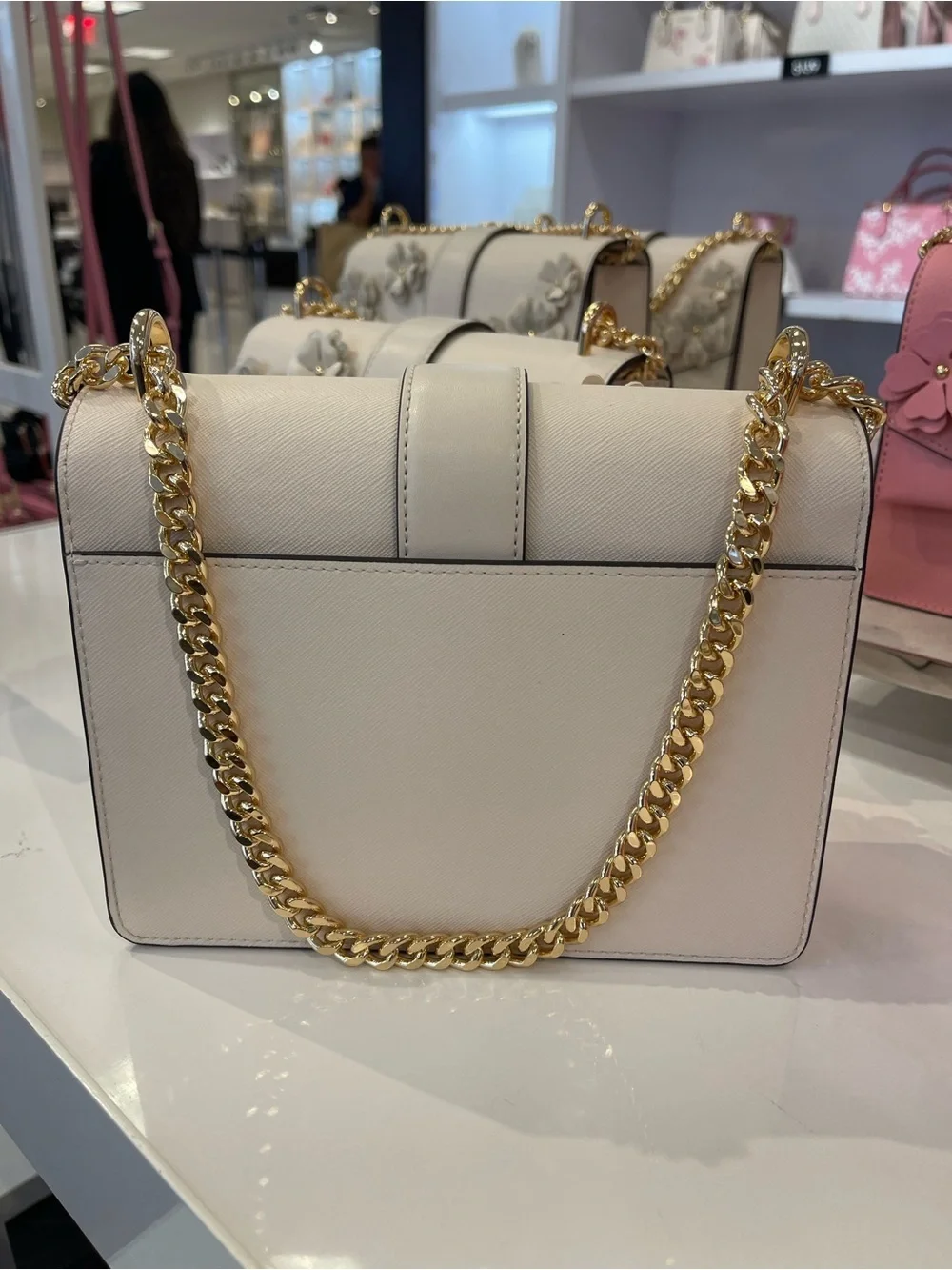MICHAEL KORS Greenwich Sm Embellished Signature Logo Trim Crossbody Lt Cream NWT